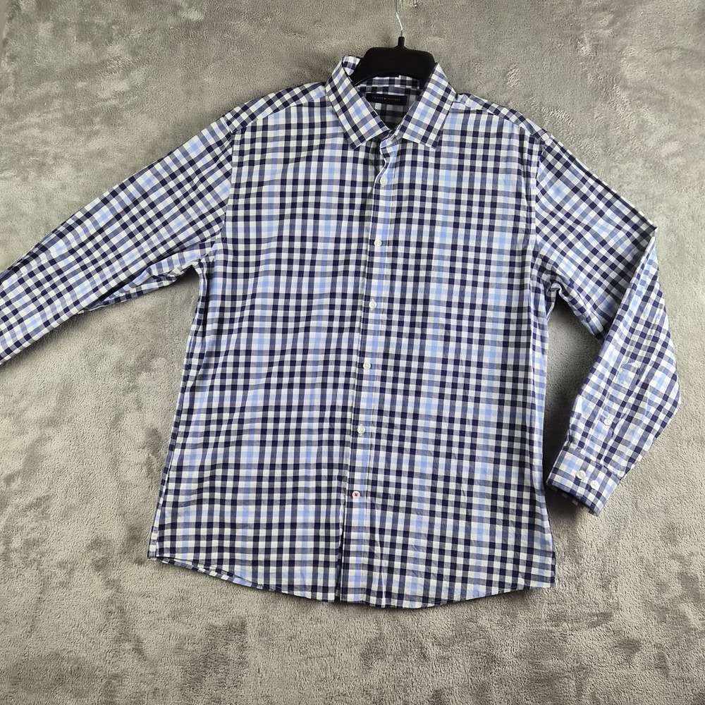 Tommy Hilfiger Shirt Mens Large 16.5 32/33 White Blue Gingham Check Slim Fit‎